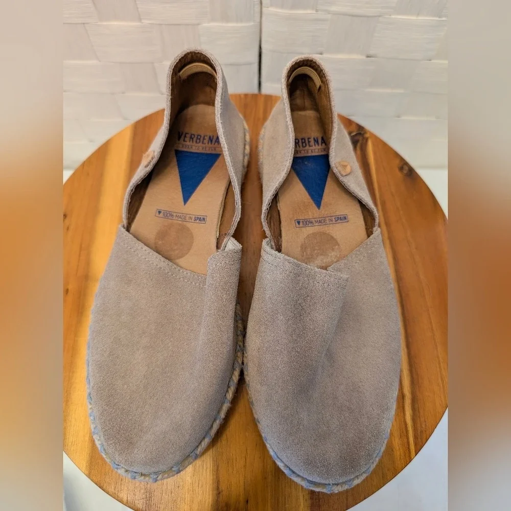 Verbenas Gaudi Taupe Suede Espadrilles Made in Spain Flat‎ Slip On Shoes Size 37